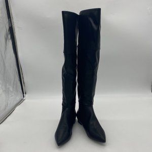 FSJ Black Pointed Toe Low Heel Comfortable Back Zipper Over The Knee High Boots